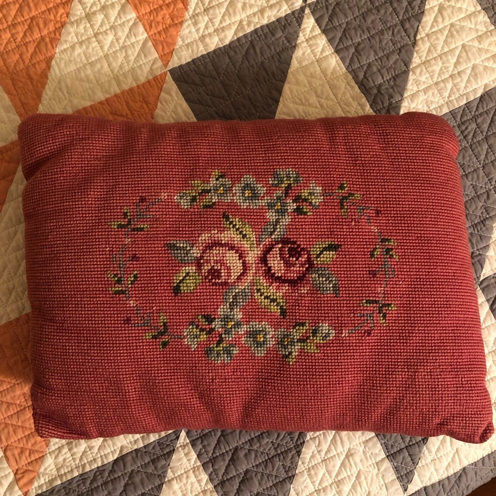 small vintage needlepoint throw pillow 14”x18”